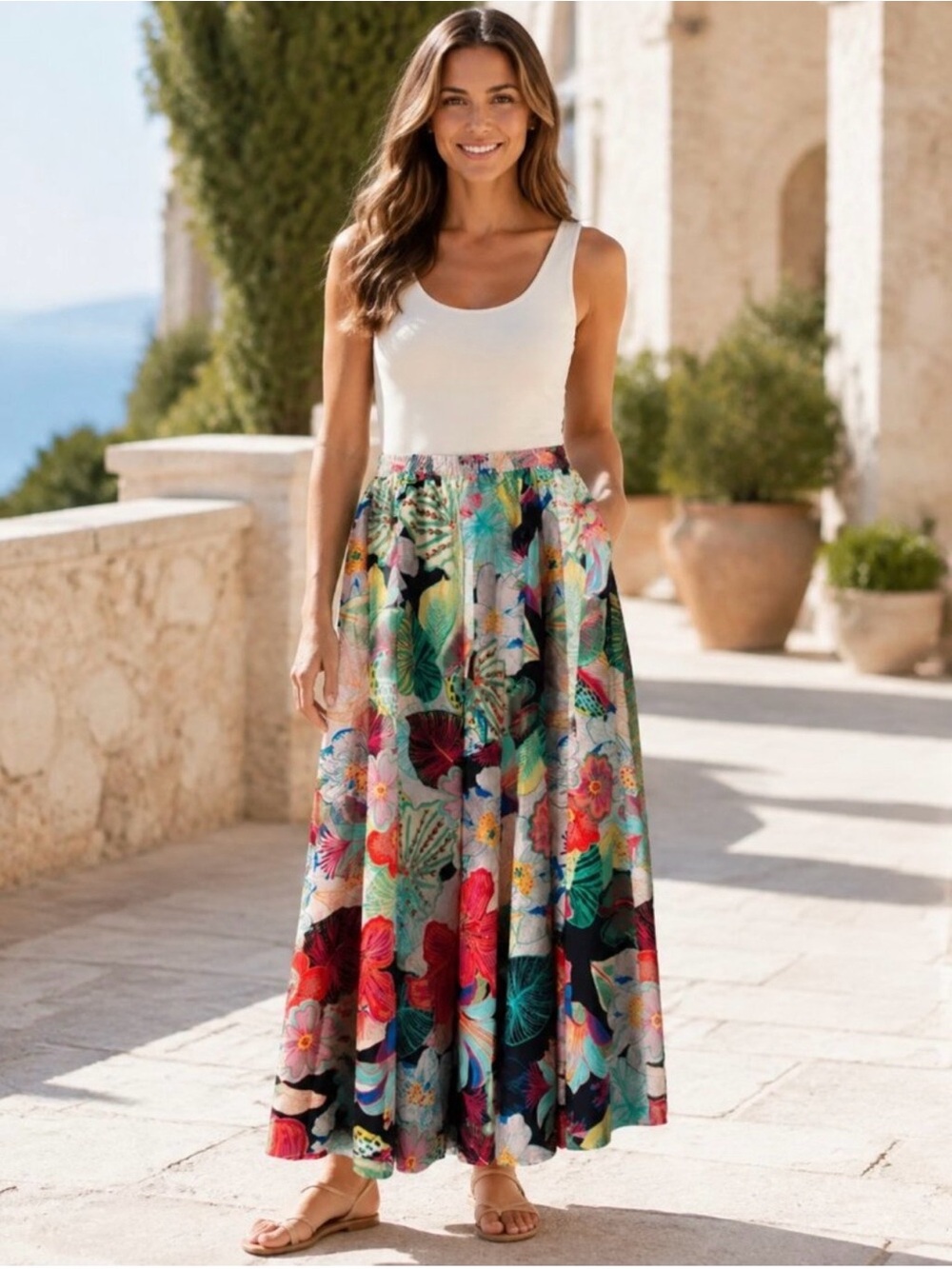 Calypso St. Barth Tropical Floral Maxi Skirt NWT